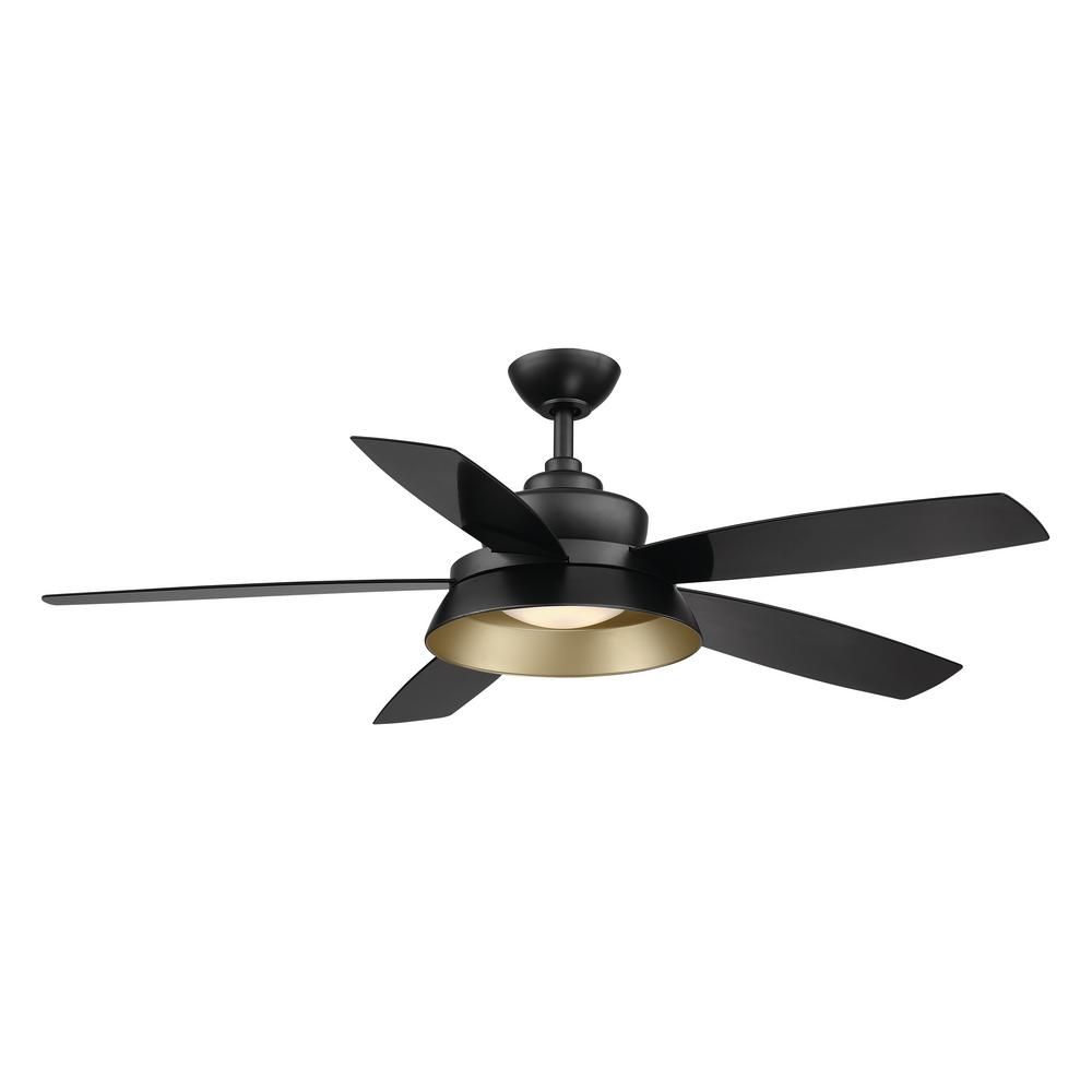 Home Decorators Collection Kempston 52 in. Integrated LED Outdoor Matte Black Ceiling Fan with Li... | The Home Depot