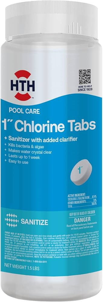 HTH 42049 Swimming Pool Care 1" Chlorine Tabs, Swimming Pool Chlorinating Sanitizer, 1.5lb | Amazon (US)