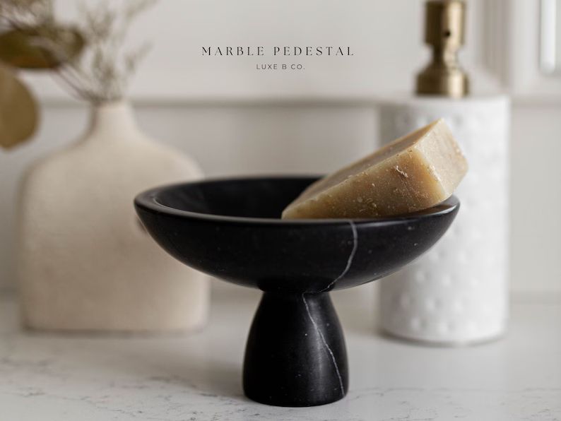 Marble Black Stone Bowl Pedestal SM - Etsy | Etsy (US)