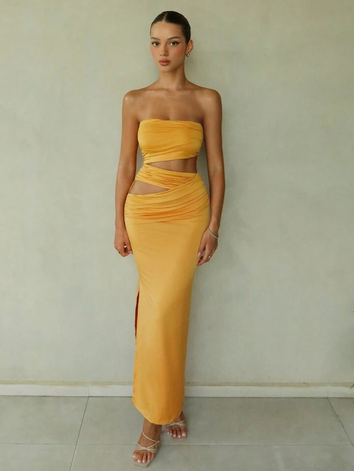 SHEIN BAE Women's Long Dress, Sexy Hollow Out/Cut Out Style, Party Women Dresses, Suitable For Ne... | SHEIN