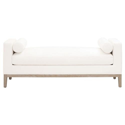 Kelly Modern Classic White Performance Cushioned Grey Oak Frame Bedroom Bench | Kathy Kuo Home
