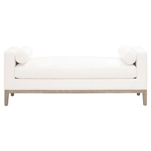 Kelly Modern Classic White Performance Cushioned Grey Oak Frame Bedroom Bench | Kathy Kuo Home
