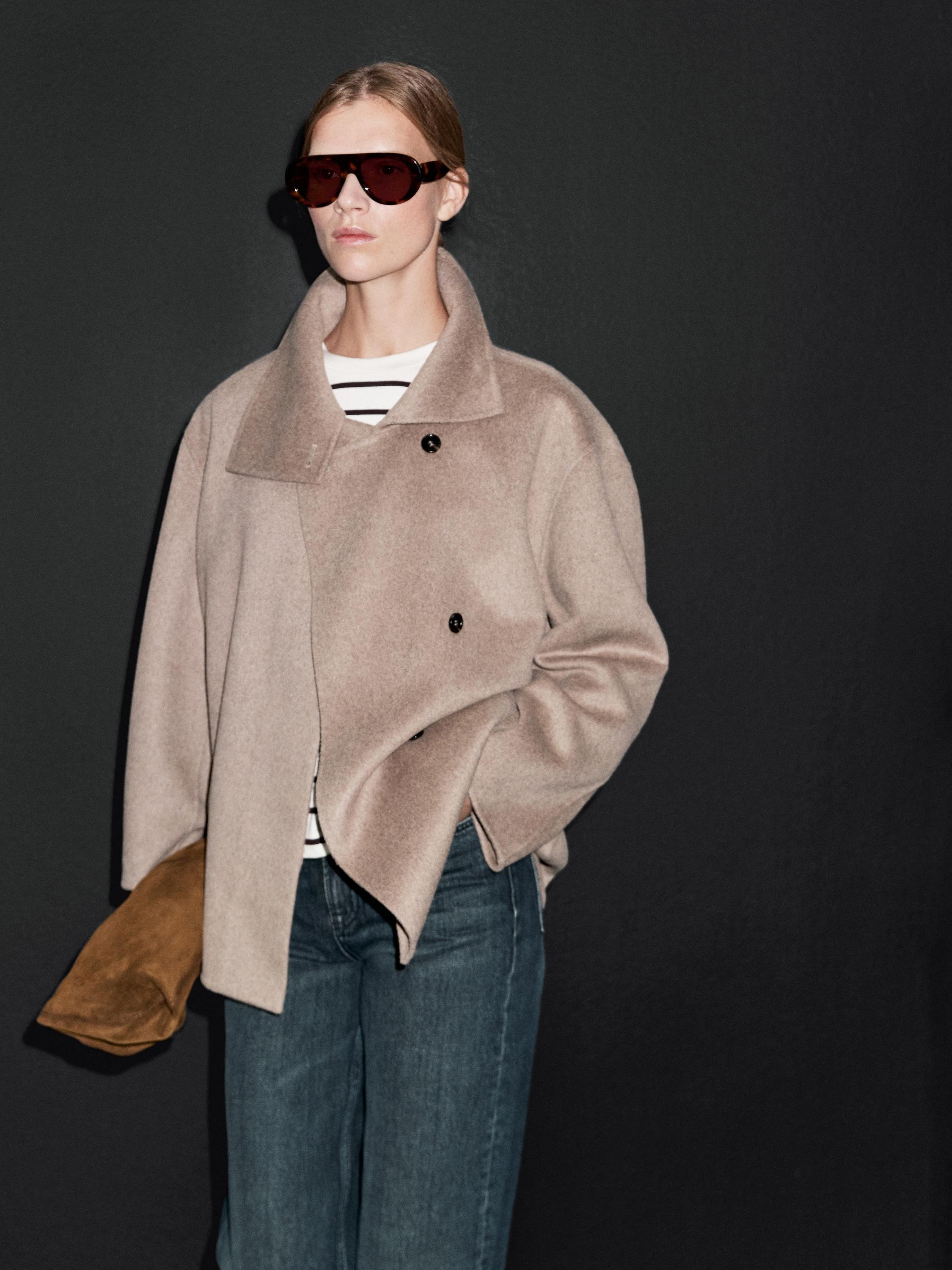 Wool blend high neck coat | Massimo Dutti US