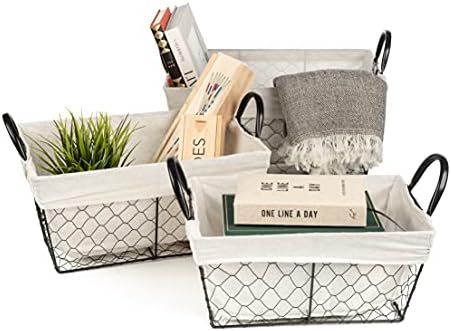 Sorbus Wire Basket Set with Removable Fabric Liner, Rectangular Open Home Storage Bins & Decorati... | Amazon (US)