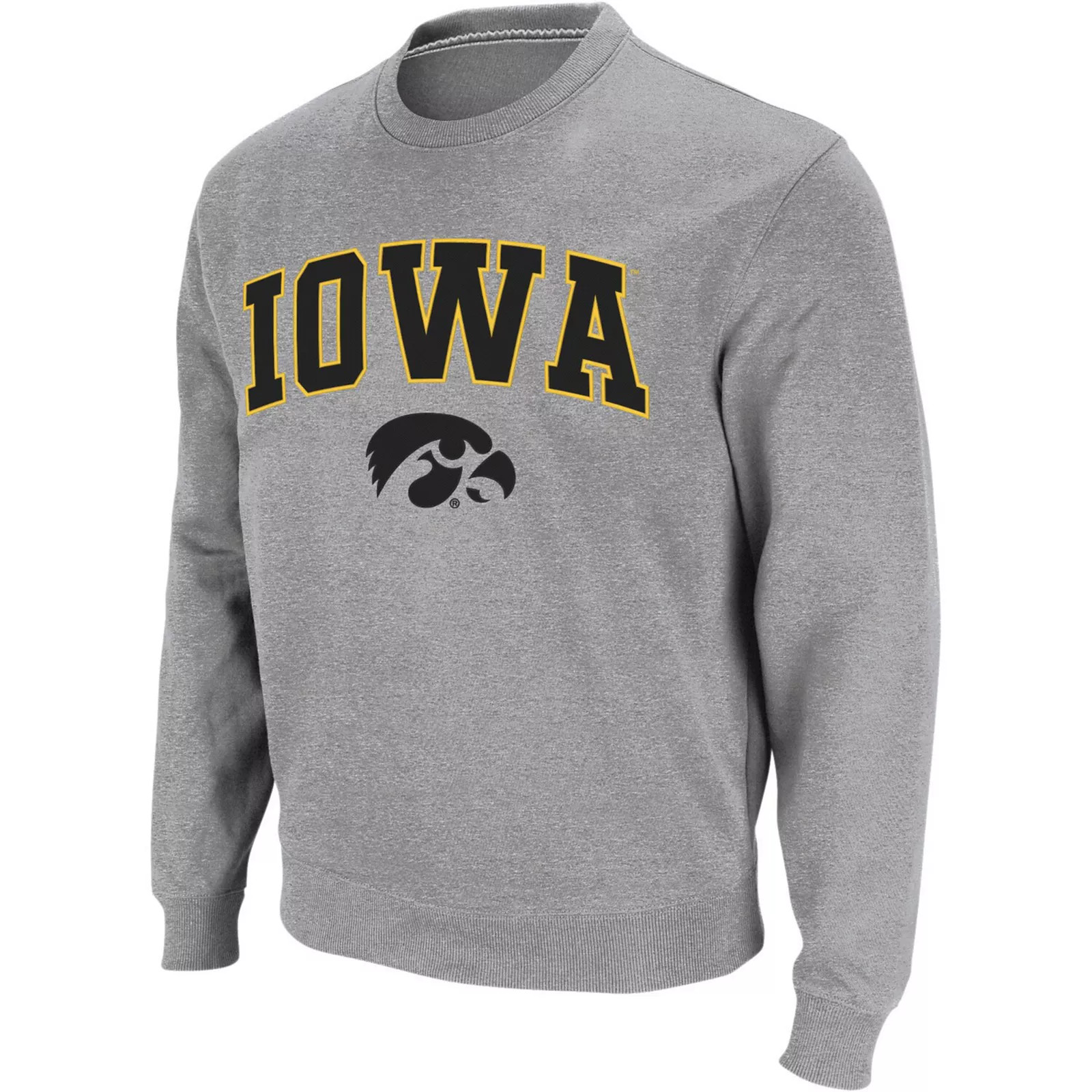 Men's Colosseum Heather Gray Iowa Hawkeyes Arch & Logo Crew Neck Sweatshirt, Size: Large, Grey | Kohl's