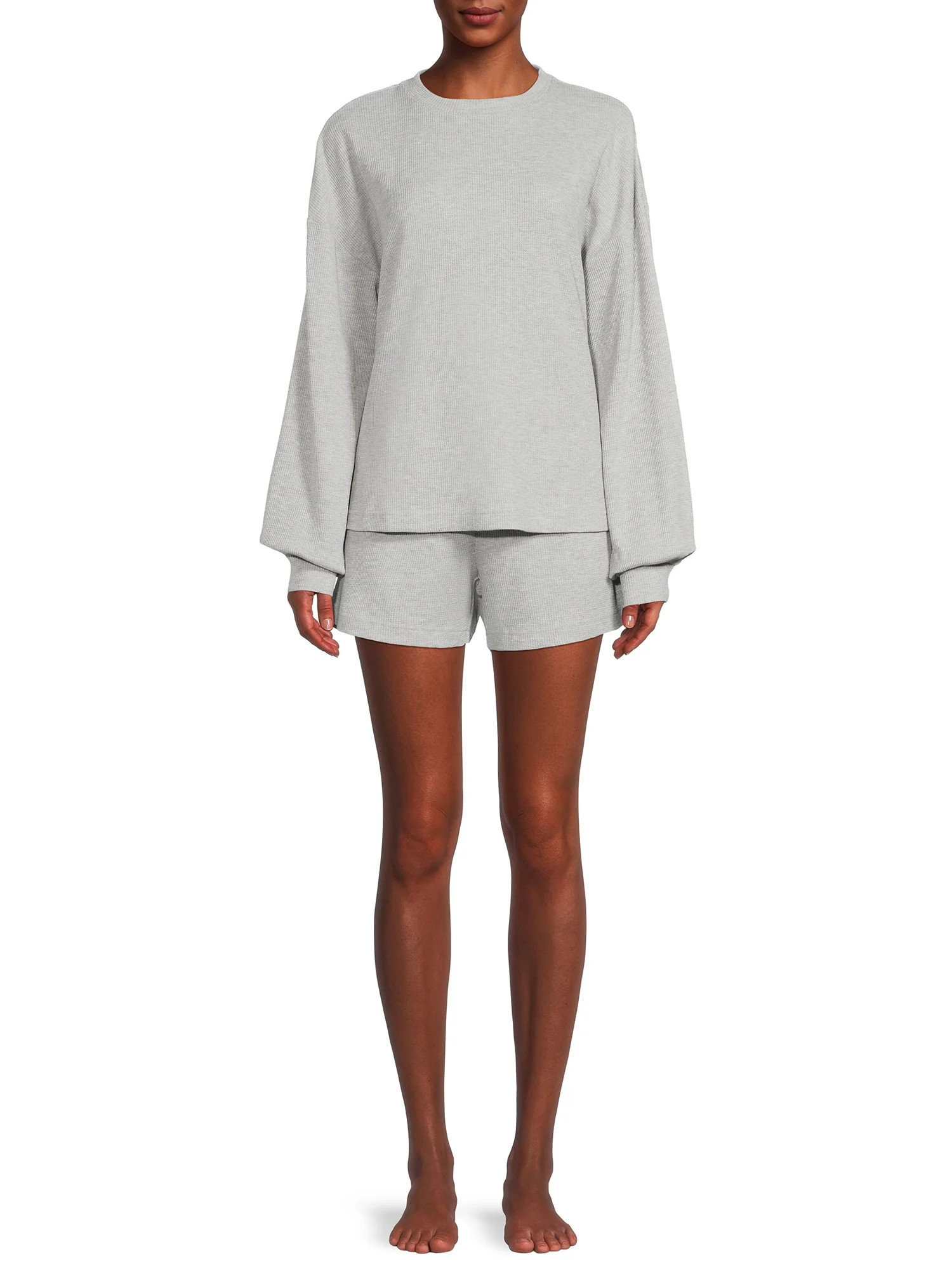 Lissome Women’s Balloon Sleeve Waffle Knit Lounge Set, 2-Piece | Walmart (US)