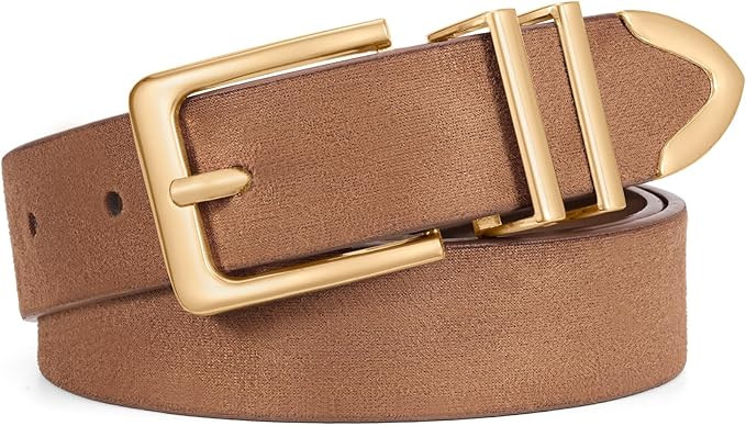 WHIPPY Women Suede Belt with Gold Buckle Fashion Ladies Casual Waist Belt for Jeans Pants | Amazon (US)