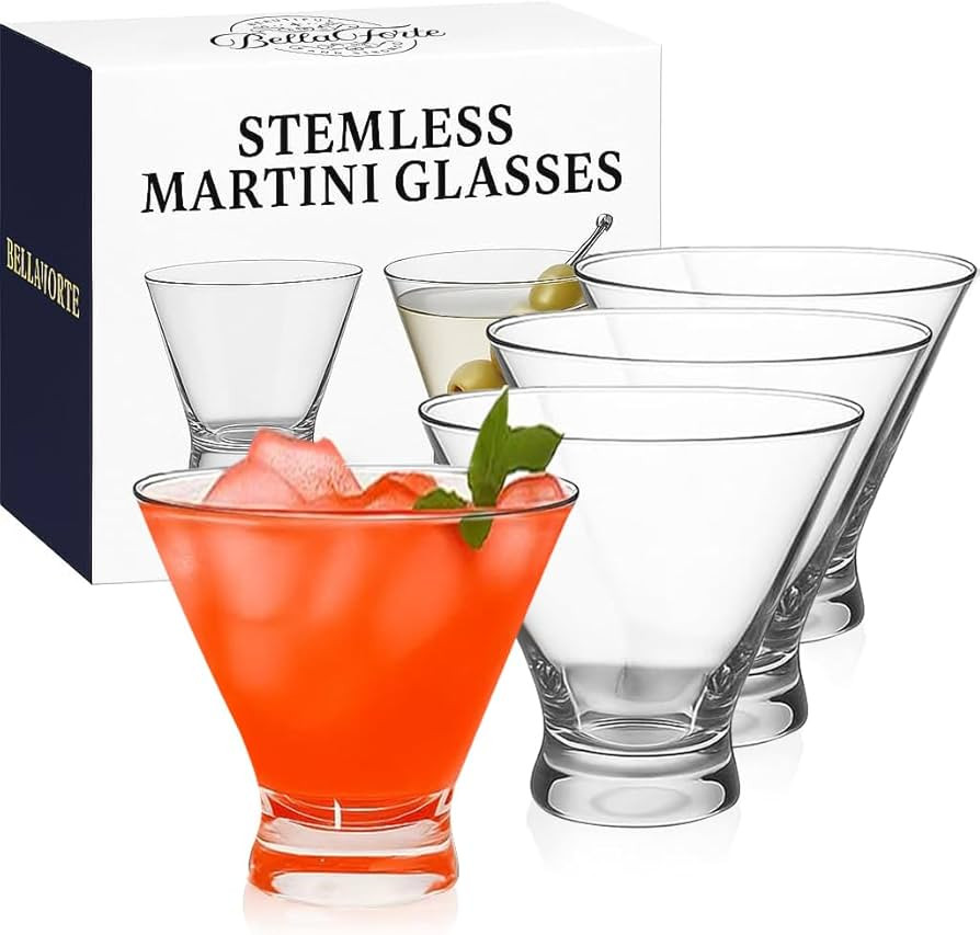 BELLAFORTE Stemless Plastic Martini Glasses Set of 4, 10oz Unbreakable Tritan Cocktail Glasses, D... | Amazon (US)