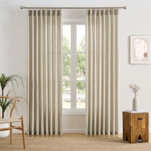 RAIN CITY Beige Pinch Pleated Sheer Curtains 92 Inches Long,W50 x L92 Inch Light Filtering Drapes... | Amazon (US)