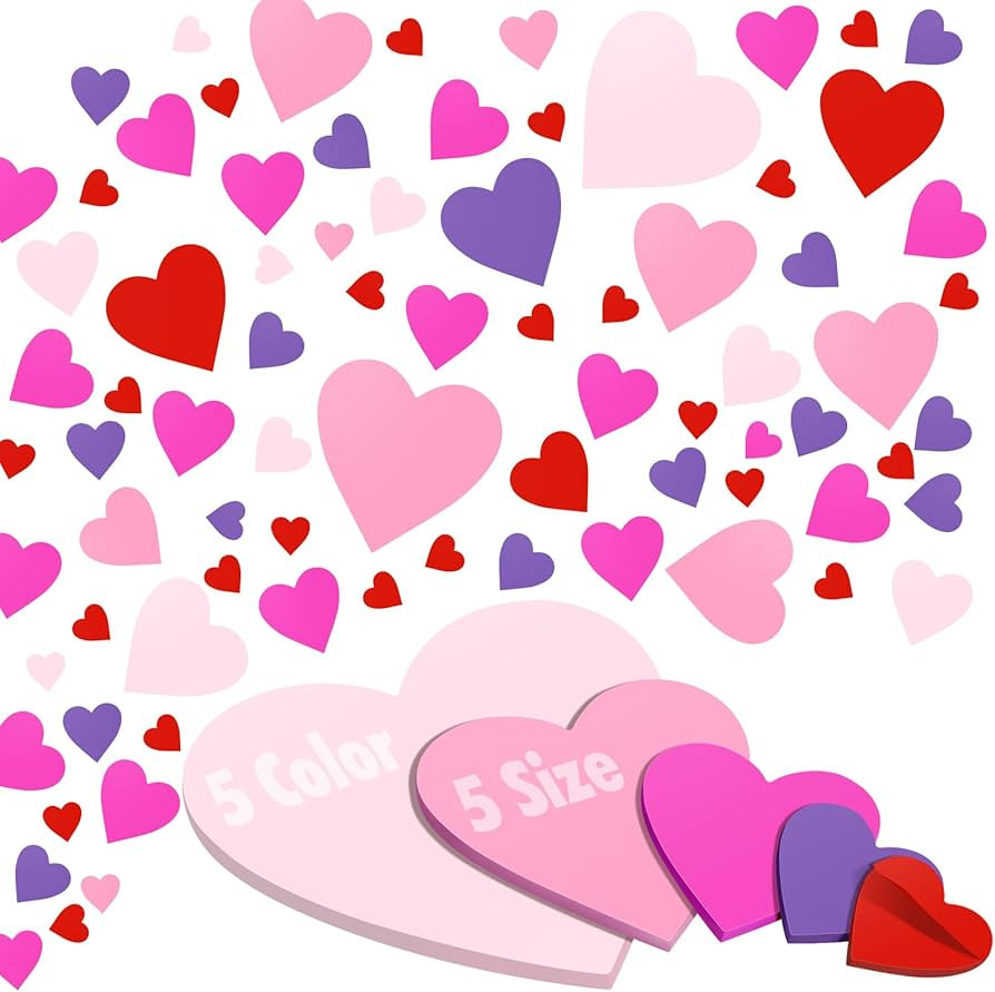 Eaasty Valentines Heart Shape Sticky Notes Full Adhesive 600 Sheets 5 Sizes Sweet Colored Cute He... | Amazon (US)