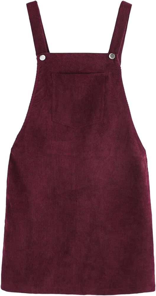 Romwe Women's Straps A-line Corduroy Pinafore Bib Pocket Overall Dress | Amazon (US)