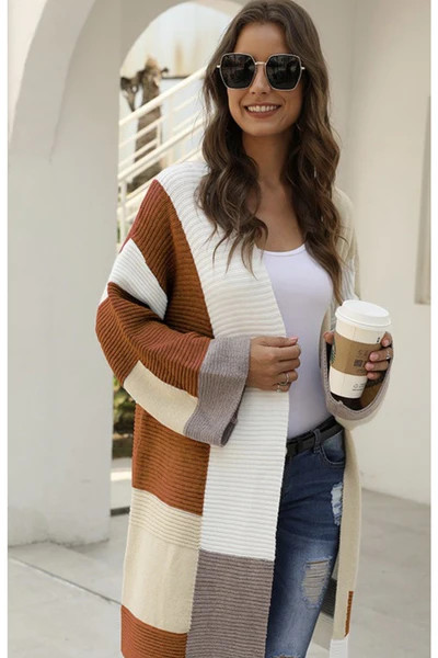 Stacia Colorblock Cardigan in Pecan Brown | Indigo Closet 