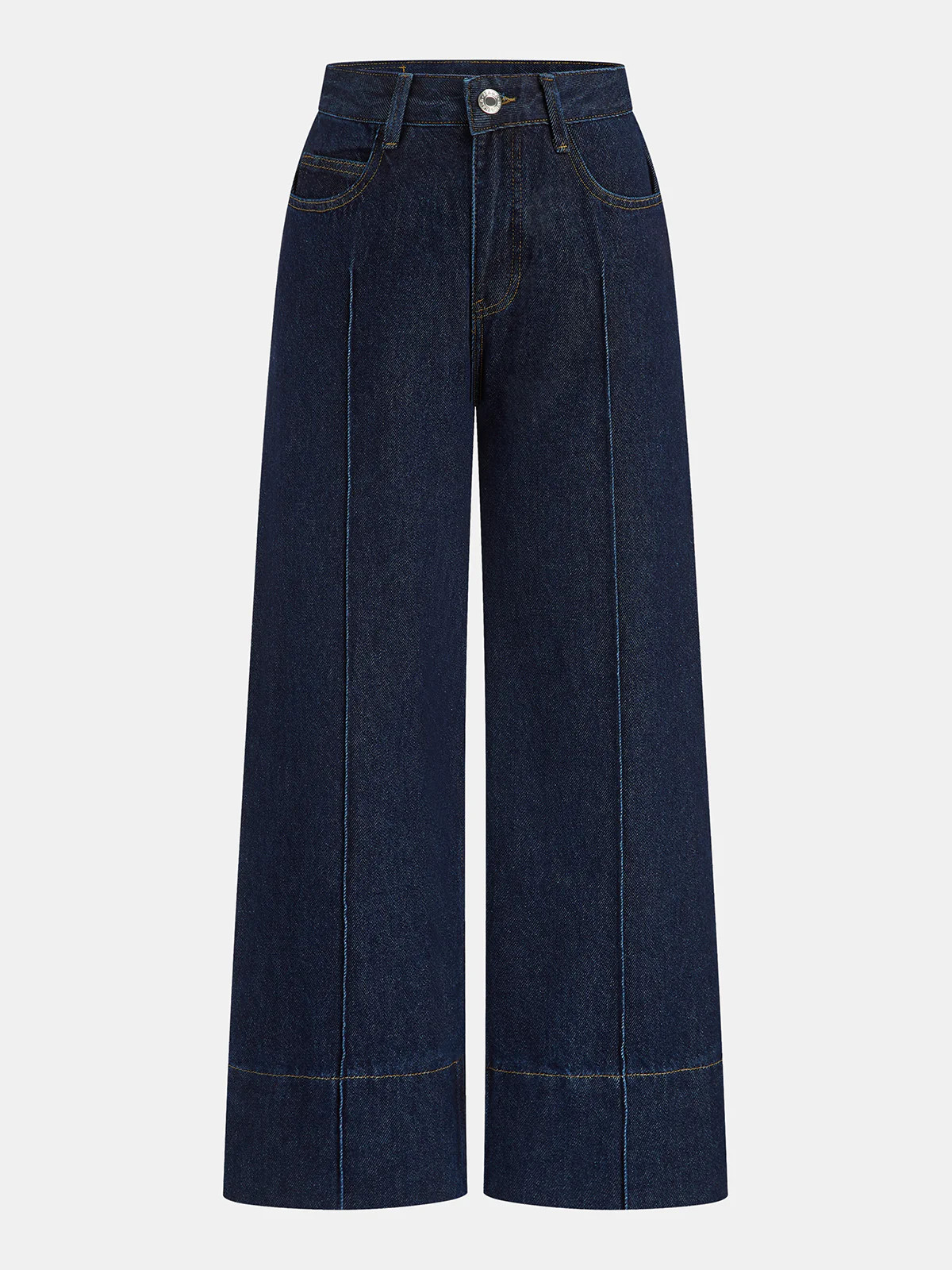 Mid-Waisted Denim Wide-Leg Jeans | Commense