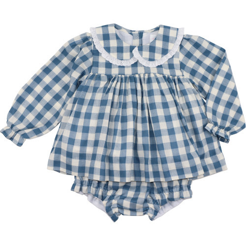 Blue Check Eyelet Diaper Set | Cecil and Lou