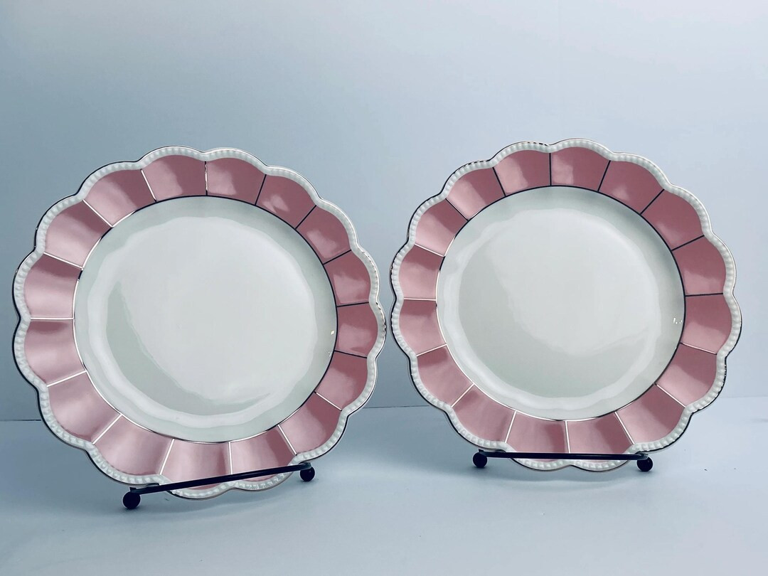 Grace Teaware 8-inch Pink Scalloped Dessert Plates Set of 2 - Cottage Style - Etsy | Etsy (US)