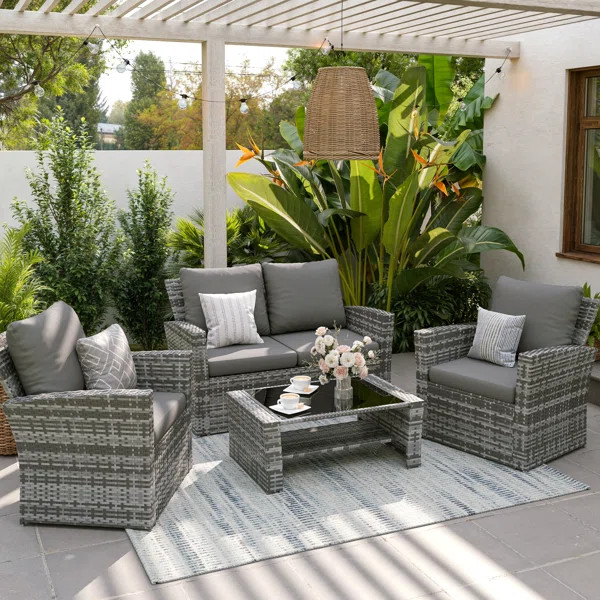 Wicker 4 - Person Patio Conversation Sets with Cushions | Wayfair North America