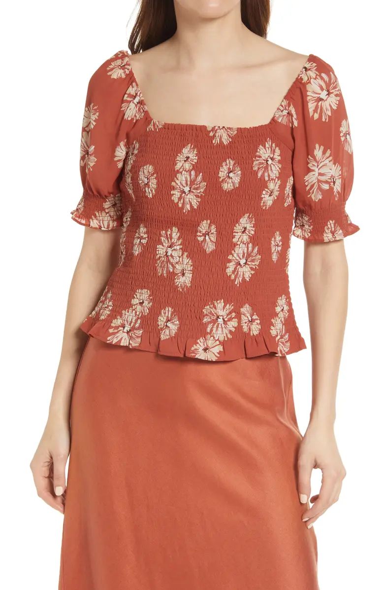 Moody Blooms Resourced Georgette Lucie Puff Sleeve Smocked Bodice Top | Nordstrom