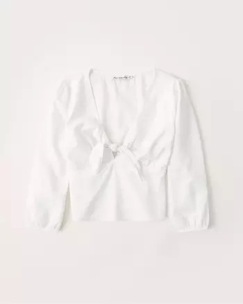 Abercrombie & Fitch Womens Tie-Front V-Neck Shirt in White - Size L | Abercrombie & Fitch US & UK