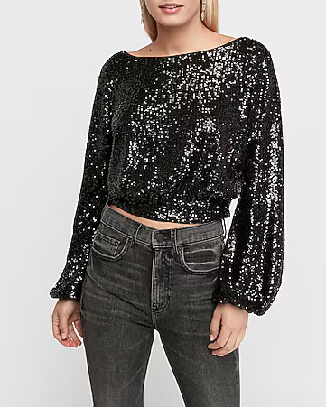 sequin blouson sleeve top | Express