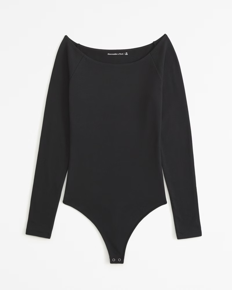 Long-Sleeve Cotton-Blend Seamless Fabric Off-The-Shoulder Bodysuit | Abercrombie & Fitch (US)