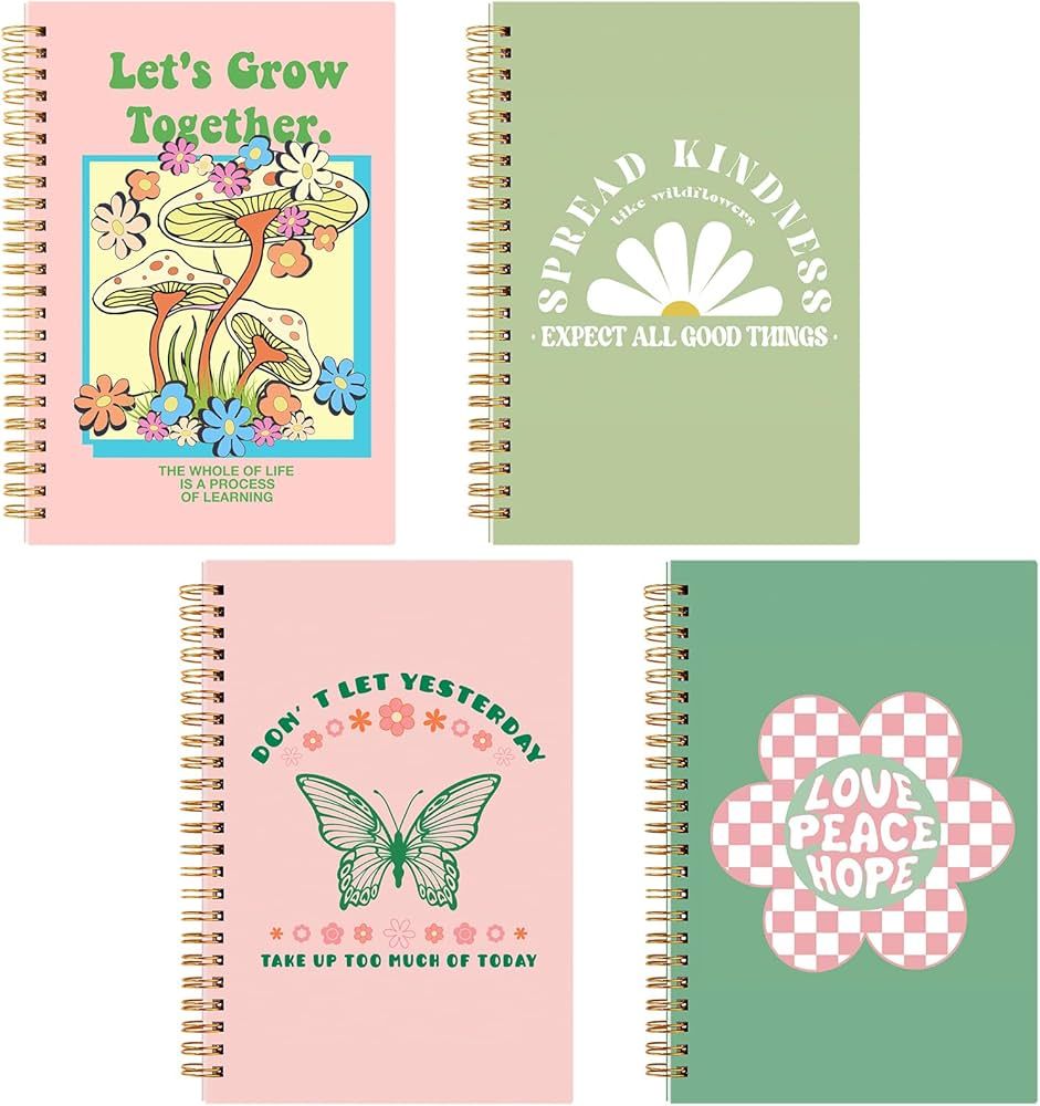 Cholemy 4 Pcs Pink Green Aesthetic Hardcover Notebooks Aesthetic Spiral Notebooks 100 pages A5 si... | Amazon (US)