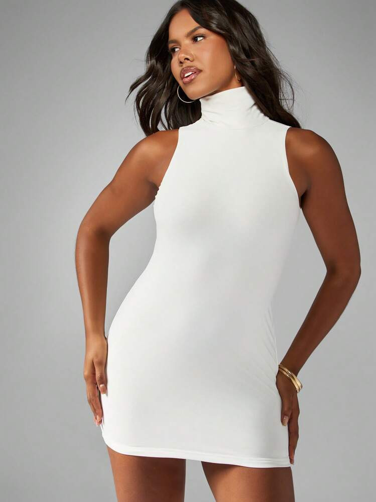 MISSGUIDED Sleeveless Turtleneck Bodycon Mini Dress Elegant Evening Club Party Form Fitting Night Out Winter Holiday Celebration Slim Fit | SHEIN