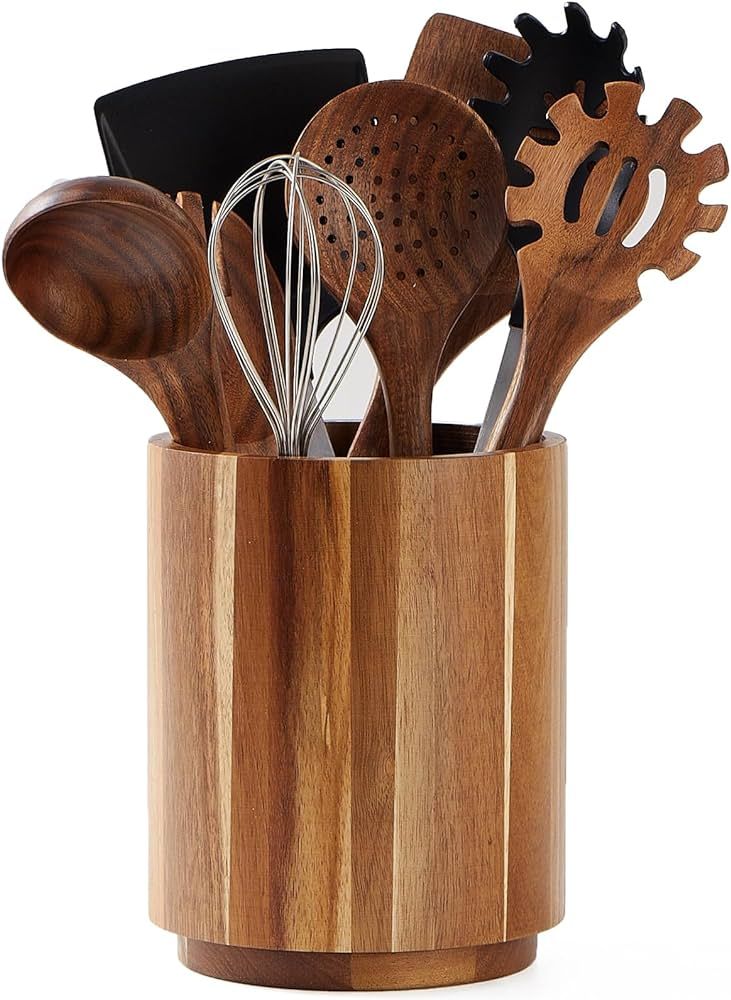 LOHONER Acacia Wood Utensil Holder for Kitchen Counter, 360° Rotating 7.2" Large Cooking Utensil... | Amazon (US)