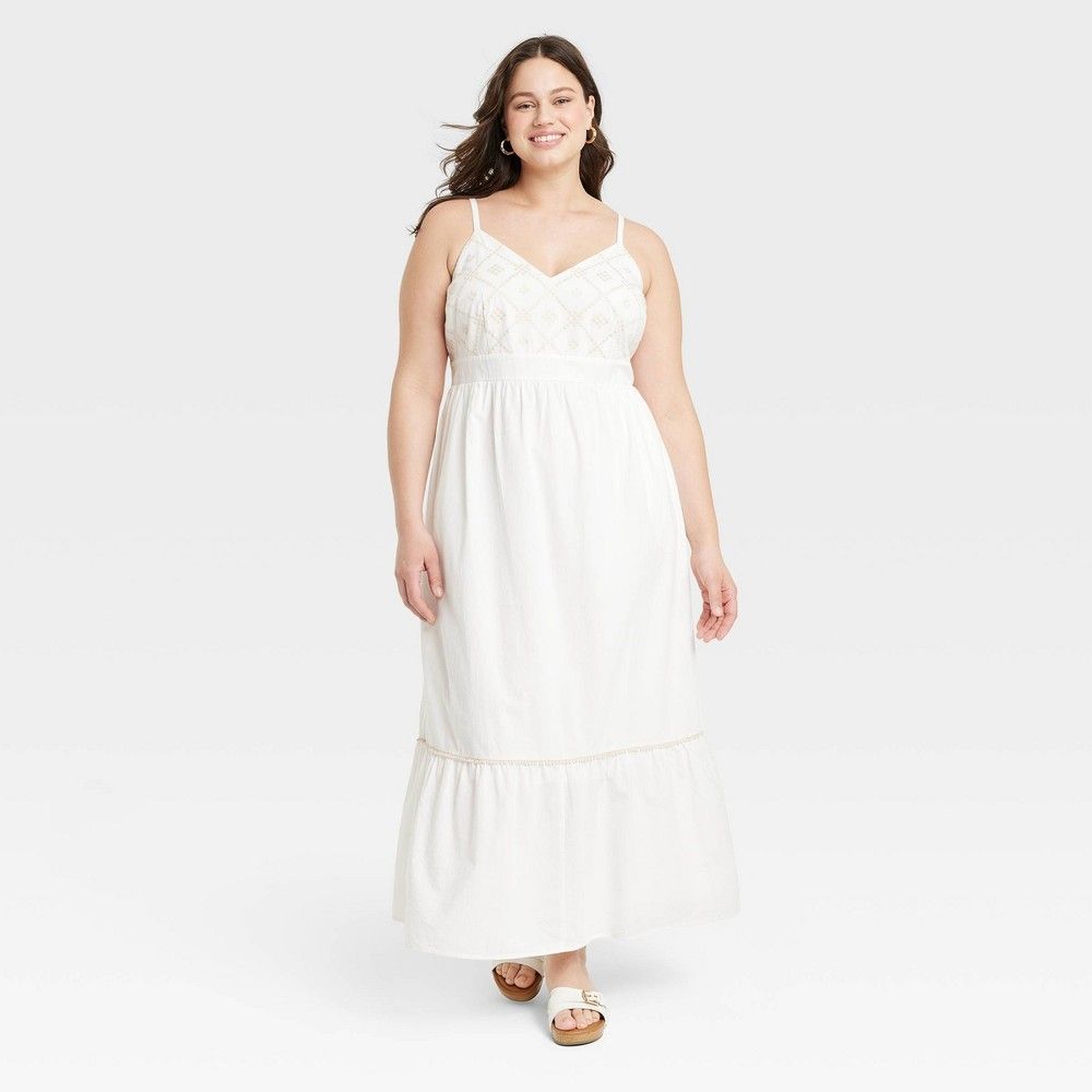 Women's Plus Size Sleeveless Embroidered Bodice Dress - Ava & Viv White 2X | Target