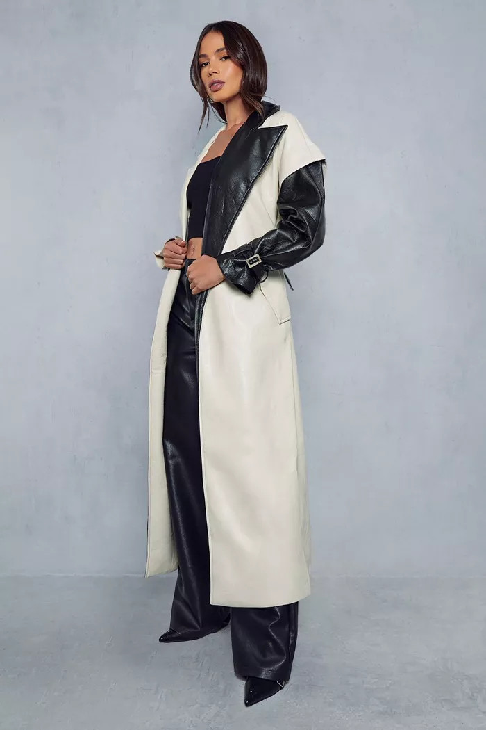 Monochrome Longline Trench Coat | Boohoo.com (UK & IE)