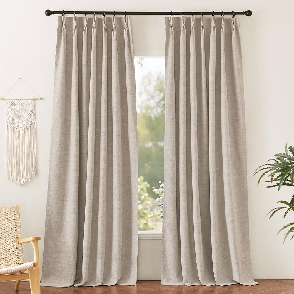 RYB HOME Pinch Pleated Full Blackout Curtains Linen Blended Window Curtains 108 inches for Living... | Amazon (US)