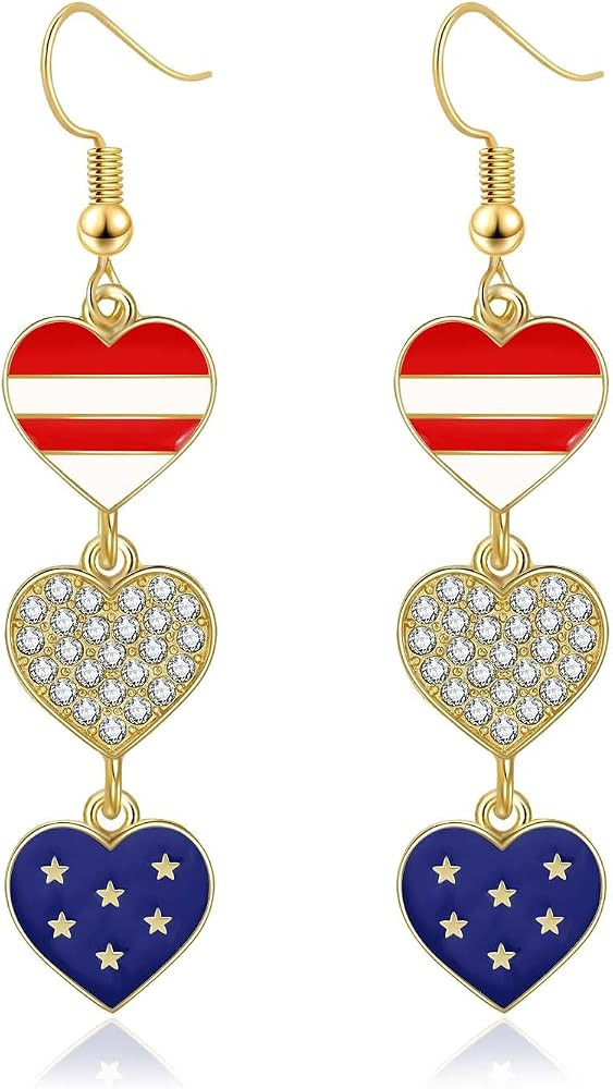 4th of July Earrings for Women American Flag Patriotic Earrings Dangle Red White Blue USA Earring... | Amazon (US)