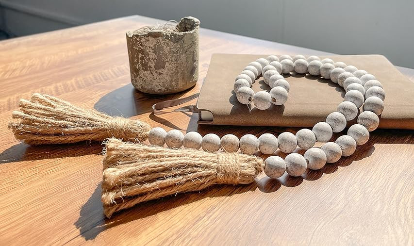 Amazon.com: Wood Bead Garland Farmhouse Beads with Tassels,Farmhouse Tassel Garland Country Wall ... | Amazon (US)