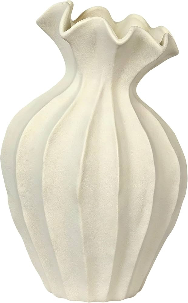 Cream Vase for Home Decor - 10 Inch Unique Designed Organic Sculpted Shape, Boho Decor for Living... | Amazon (US)