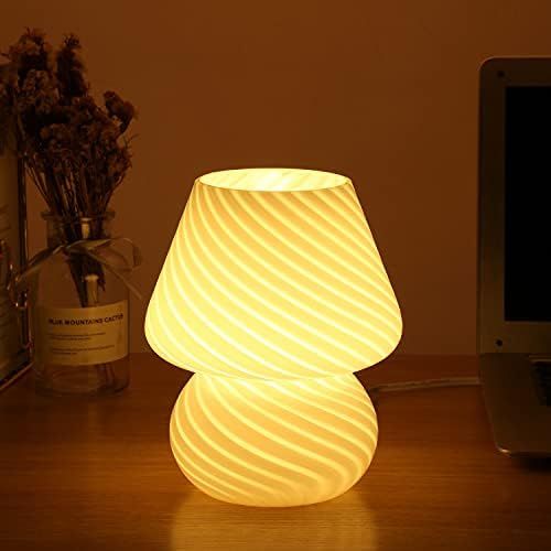 Mushroom Lamp,Glass Table Bedside Lamps Translucent Murano Vintage Style Striped Small Night Mushroo | Amazon (US)