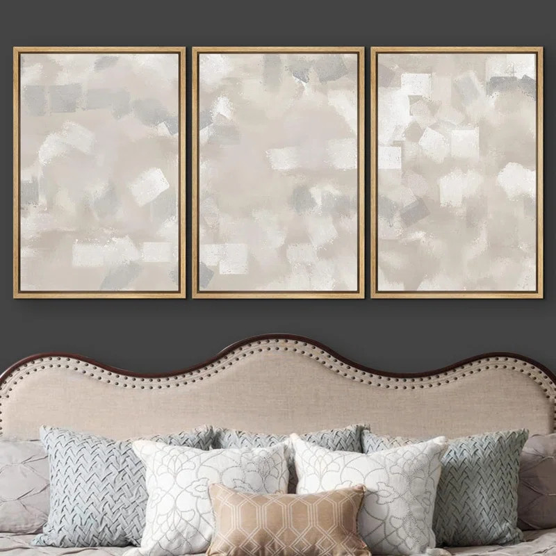 Abstract Muted Beige And Grey Color Blocks Neutral Room Decor Framed Canvas 3 Pieces Print Wall A... | Wayfair North America