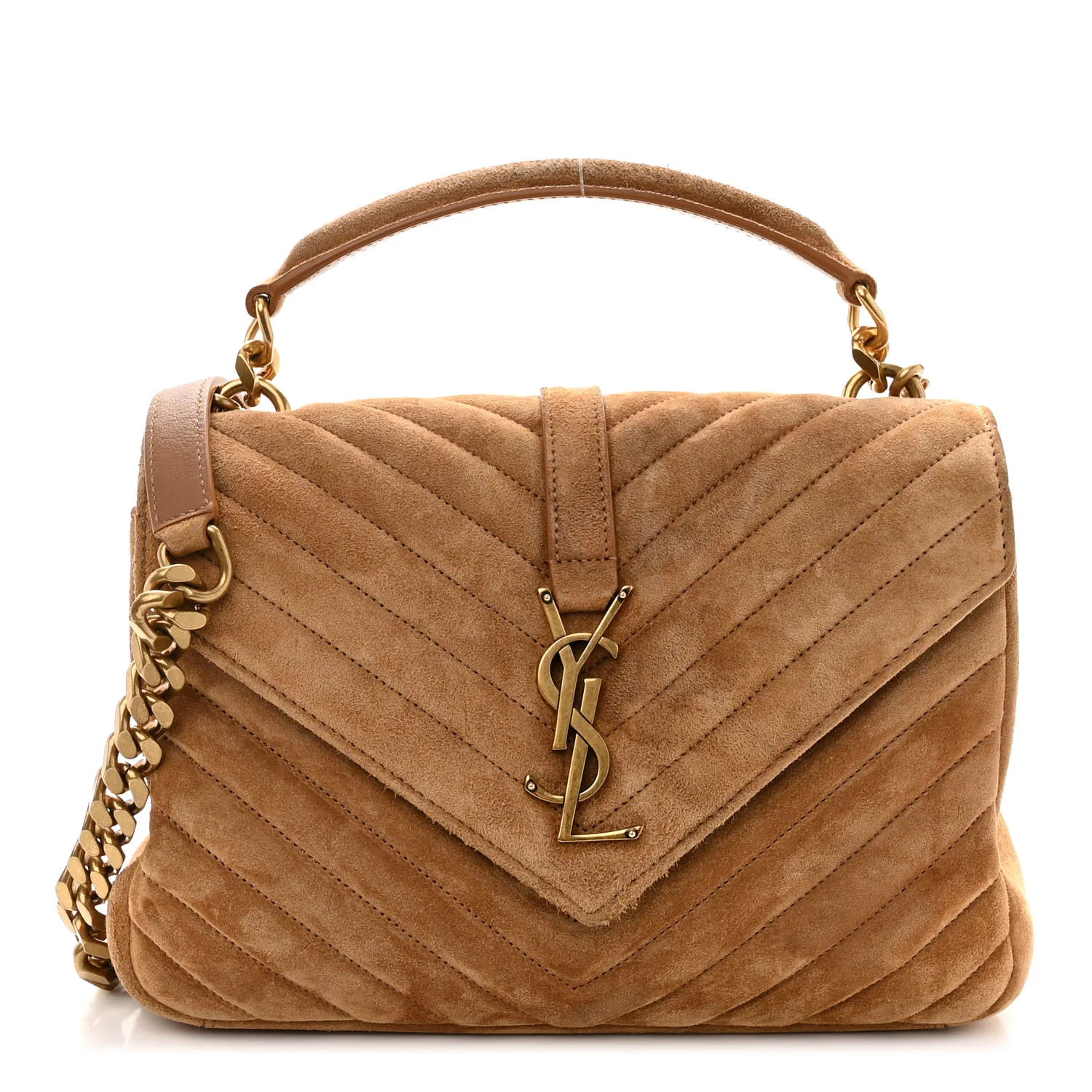 Suede Matelasse Chevron Monogram Medium College Bag Cinnamon | FASHIONPHILE (US)