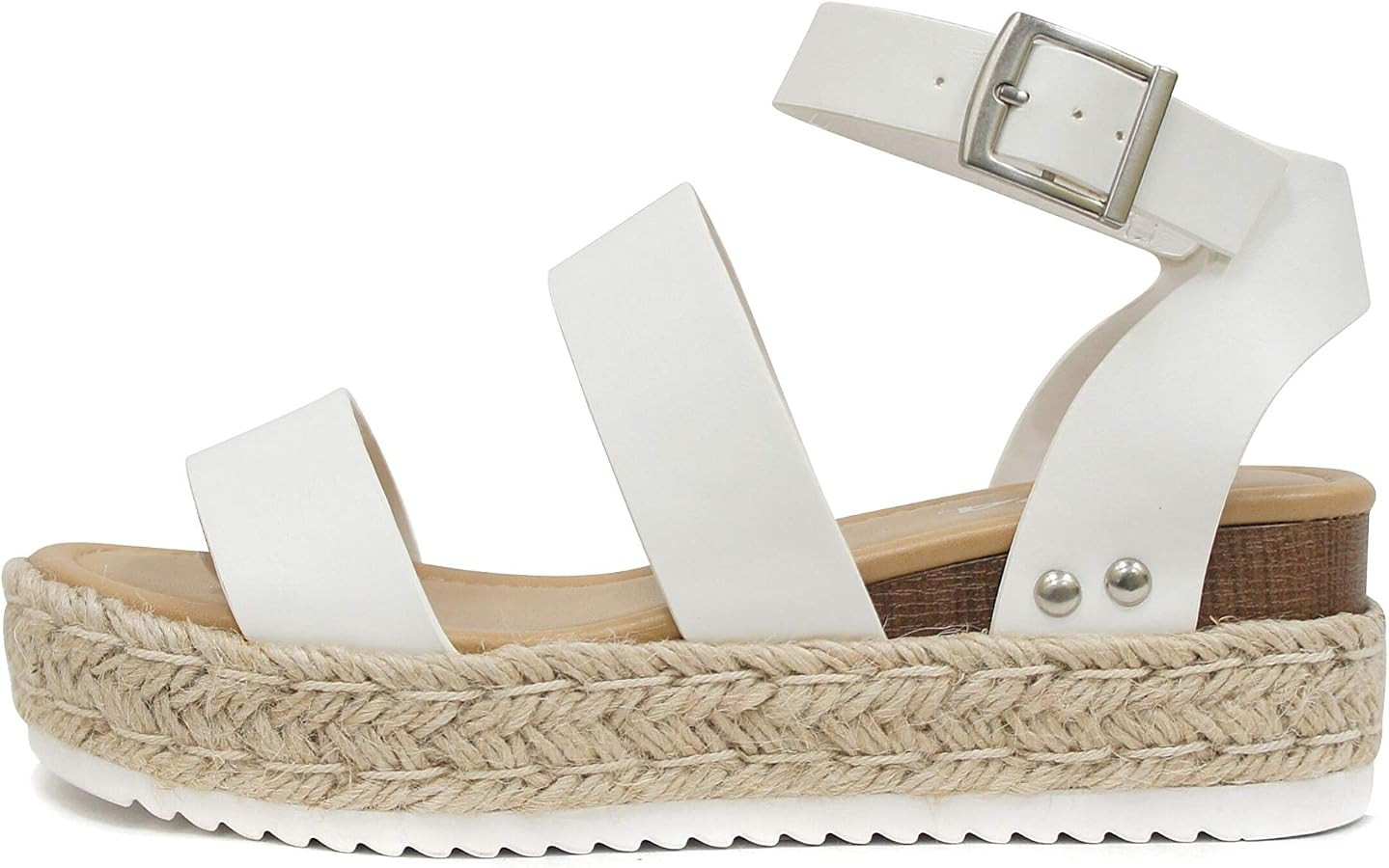 Soda Top Shoe Bryce Open Toe Buckle Ankle Strap Espadrilles Flatform Wedge Casual Sanda | Amazon (US)