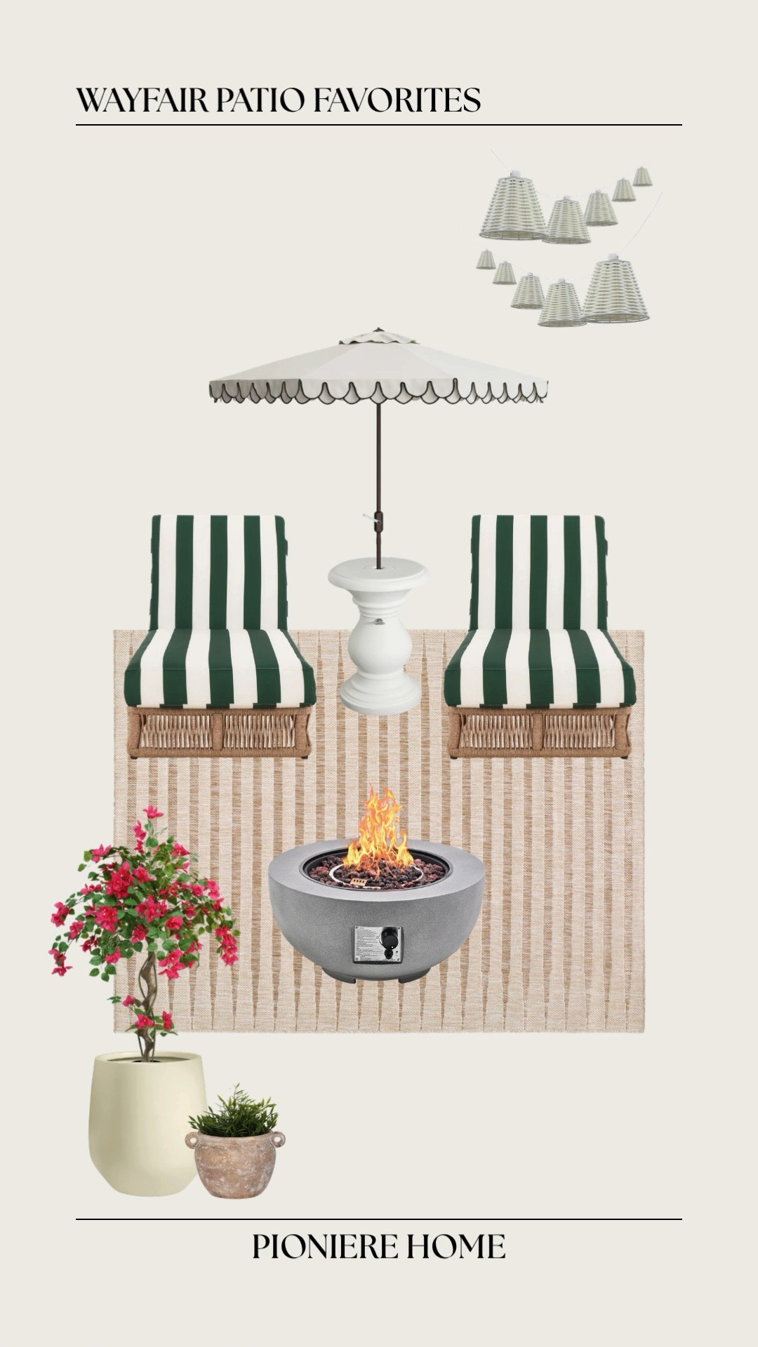 Wayfair patio favorites. Chaise lounge chairs with striped cushions, concrete firepit, neutral patio finds, summer patio ideas, affordable outdoor furniture and decor

#LTKSeasonal #LTKHome #LTKSaleAlert