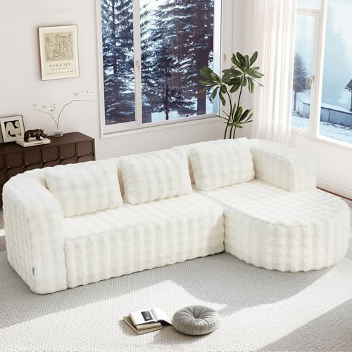 Hobestluk Modular Sectional Sofa Couches L-Shape Couch 3 Seat Modular Sofa Memory Foam Sectional Couches for Living Room, Cloud Couch (Round Eider White, 96", Right Hand Facing) | Amazon (US)
