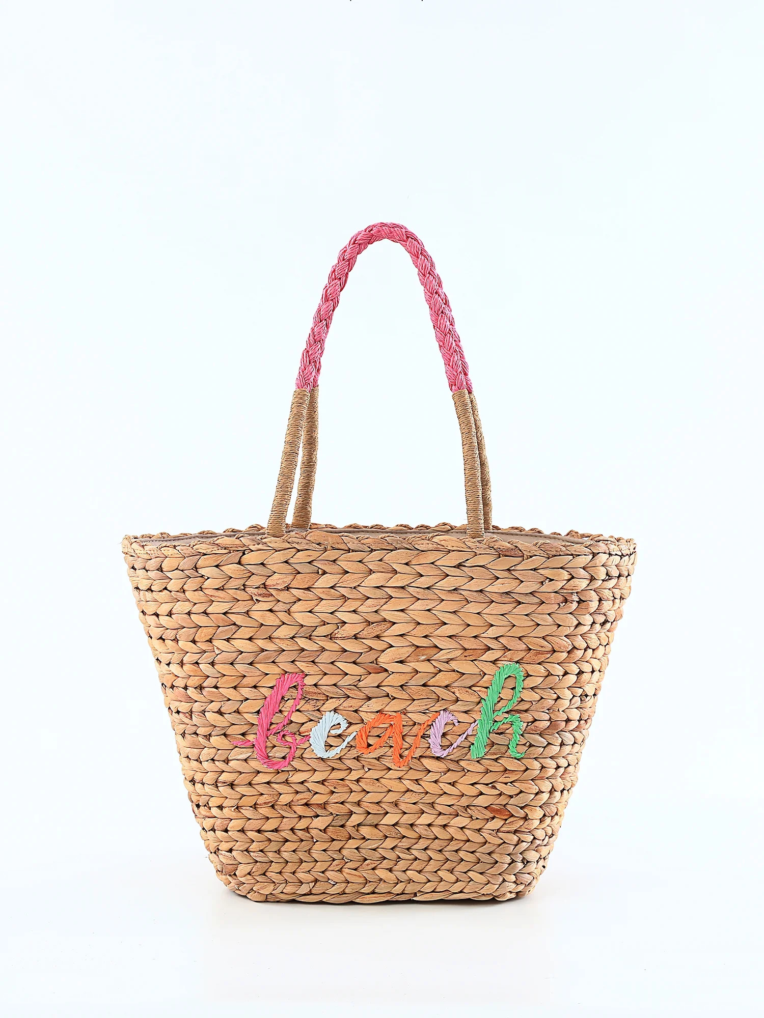 Time & Tru Women’s Straw Embroidered Beach Tote Bag - Walmart.com | Walmart (US)