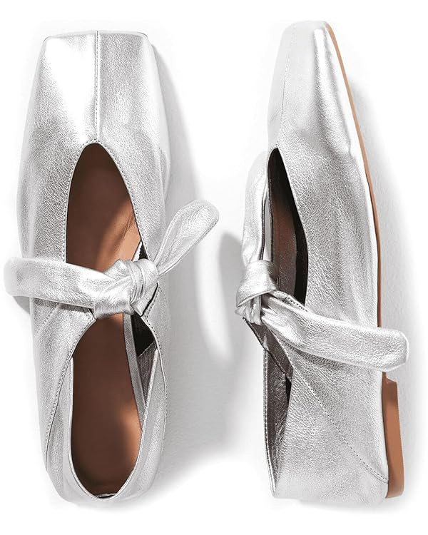 Bow Knot Ballet Flats Shoes for Women Bowtie Strap Ballerina Shoes Slip-on Square Toe Mary Jane F... | Amazon (US)