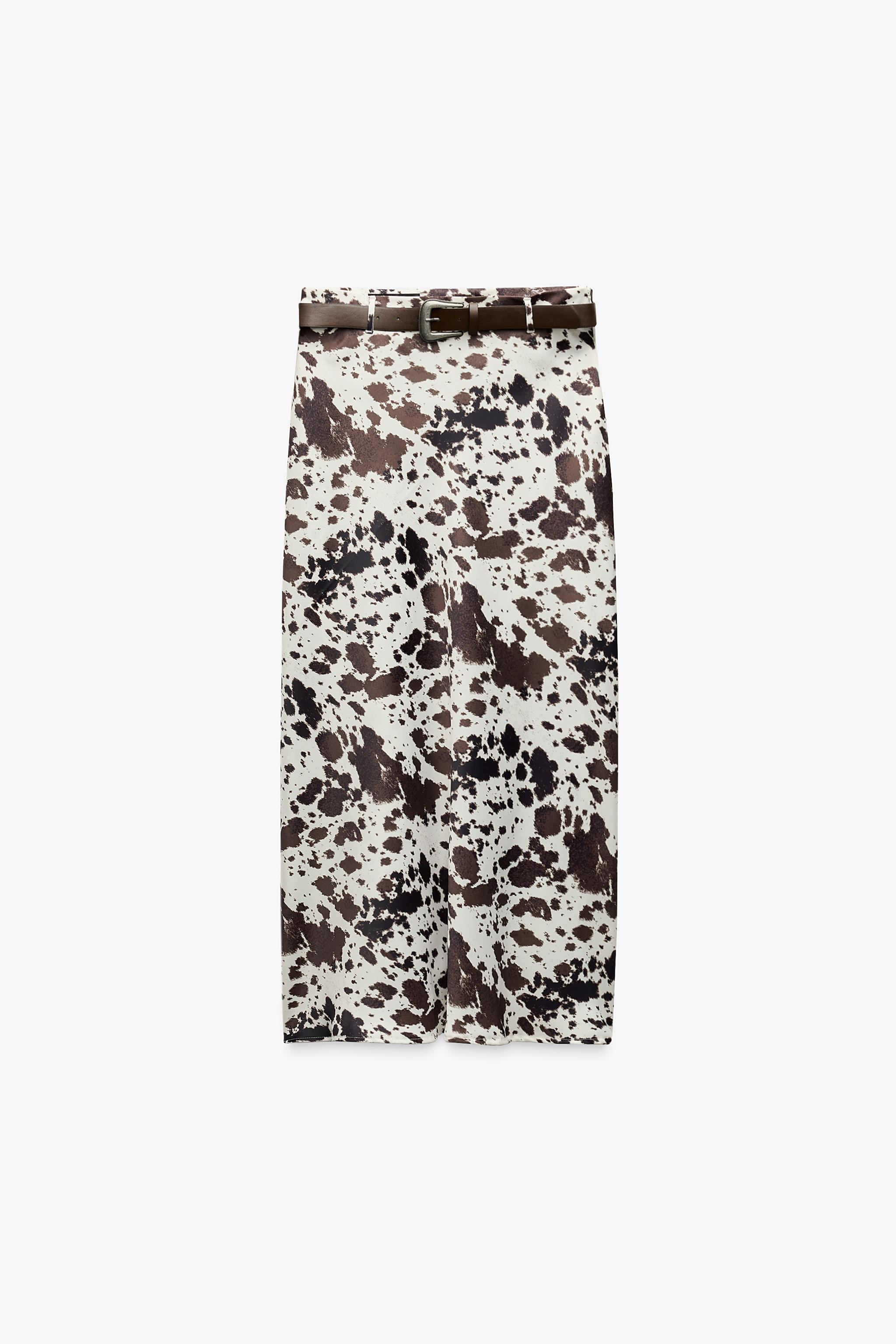 SATIN PRINT SKIRT WITH BELT | Zara US