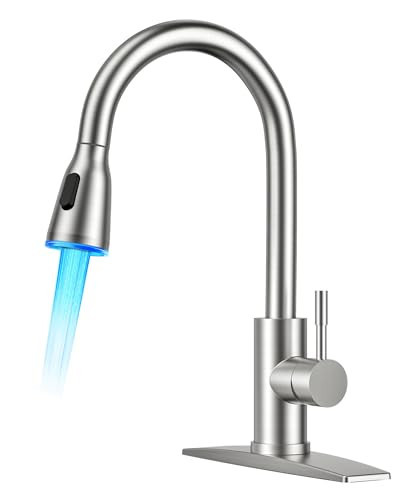 FORIOUS LED Kitchen Faucet with Pull Down Sprayer, Brushed Nicke Single Handle Stainless Steel Traditional Sink Faucets with LED Light Sprayer Head, Suitable for Farmhouse Laundry Camper Rv Bar | Amazon (US)