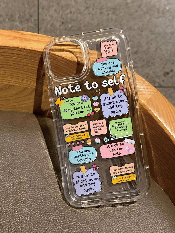 Cute Cartoon Ins Vibes Slogan Print Clear Case Compatible With For IPhone11/12/13/14/15/15pro/15 ... | SHEIN