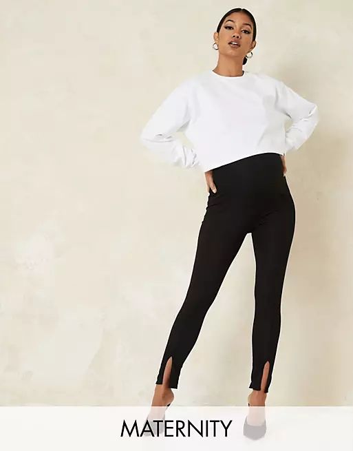 Missguided Maternity ribbed legging with slit front in black | ASOS (Global)