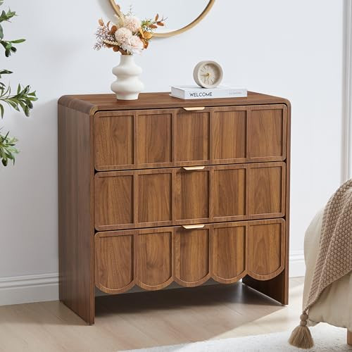 ORRD 3 Drawer Dresser for Bedroom, Modern Closet Chest of Drawers with Wave Fluted Drawer, Wood S... | Amazon (US)