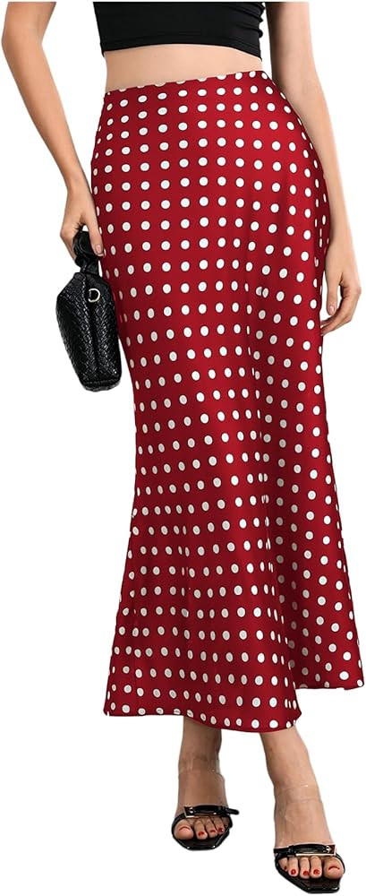 MakeMeChic Women's Silk Satin Polka Dots Midi Skirt Vintage Elegant Flowy Pencil Long Skirts | Amazon (US)