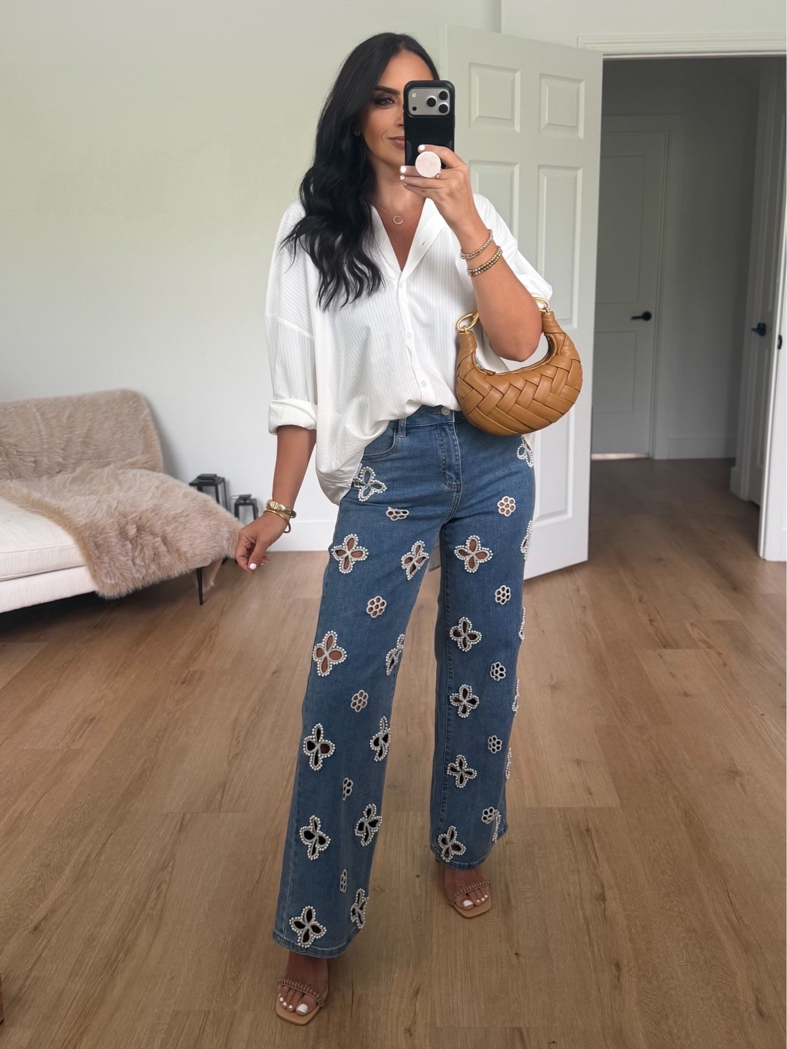 Petal & Pup Edwards Stripe Shirt wearing size small. Noli jeans wearing size 27
