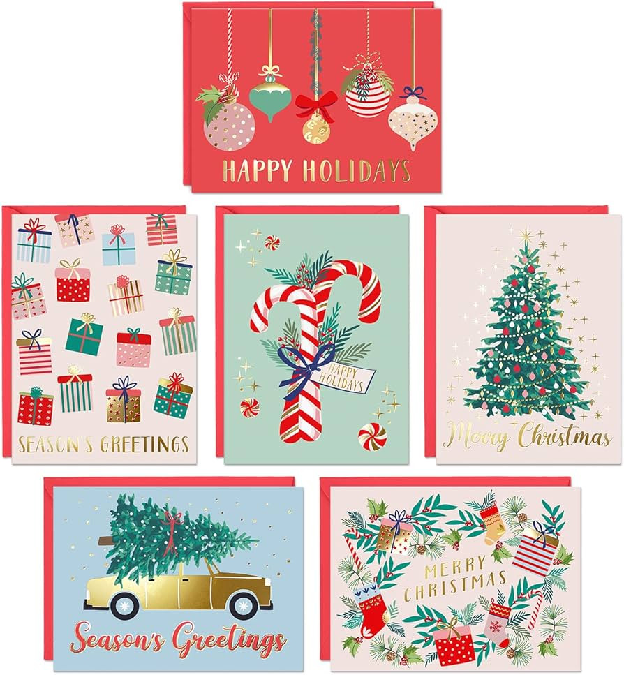 Sweetzer & Orange Christmas Cards Set - 24 Gold Foil Holiday Cards with Red Envelopes – 6 Assor... | Amazon (US)