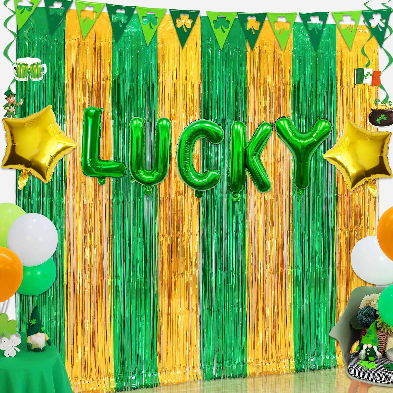 3 Pack St. Patrick's Day Foil Fringe Curtains with Balloons, St Patricks Day Party Decorations 3.... | Amazon (US)